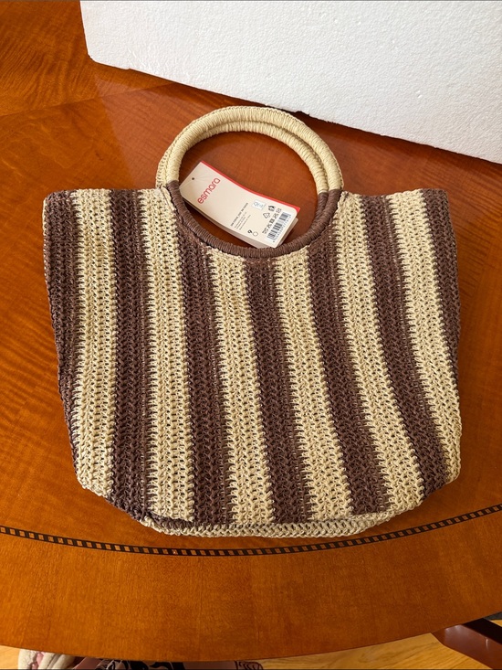 Esmara Handbags - NWT Striped Crochet Tote Bag with Round Handles - Brown & Cream
